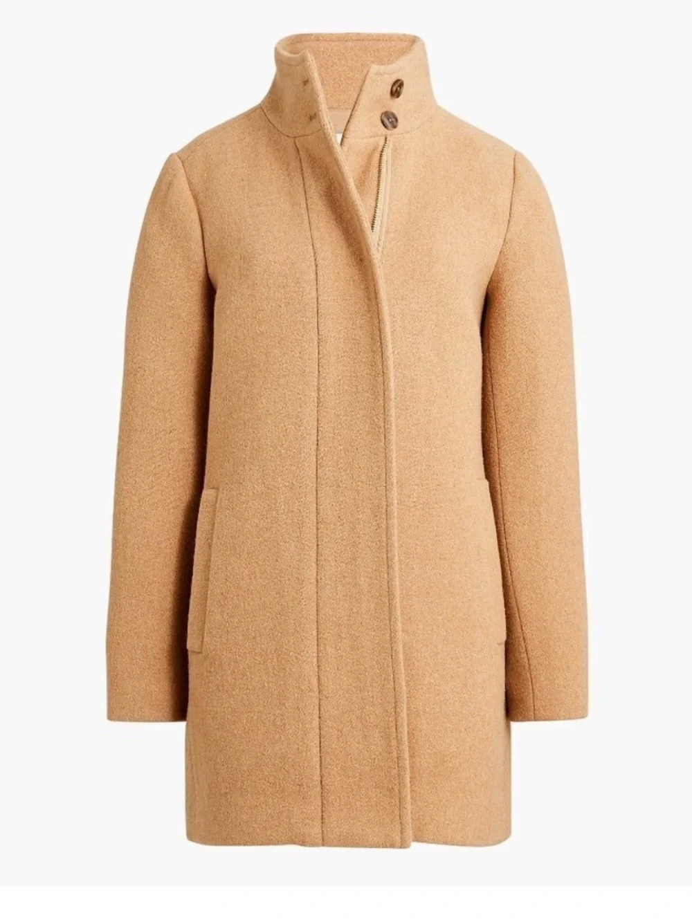 NWT J Crew Women's Button-Neck Wool blend Cocoon Camel Tan City Coat size 4